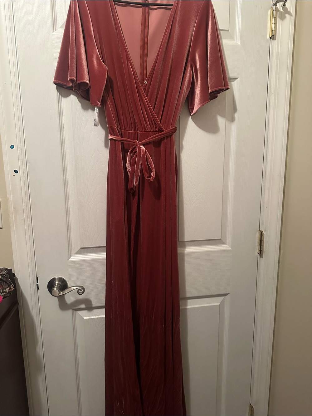 Women's Velvet Wrap Jumpsuit Dress - Rose Brown